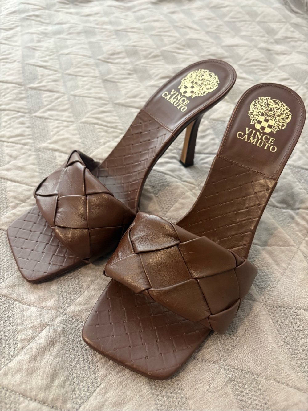 Vince Camuto Brelanie Leather Braided Heel Sandals Women’s Sz 10 Brown